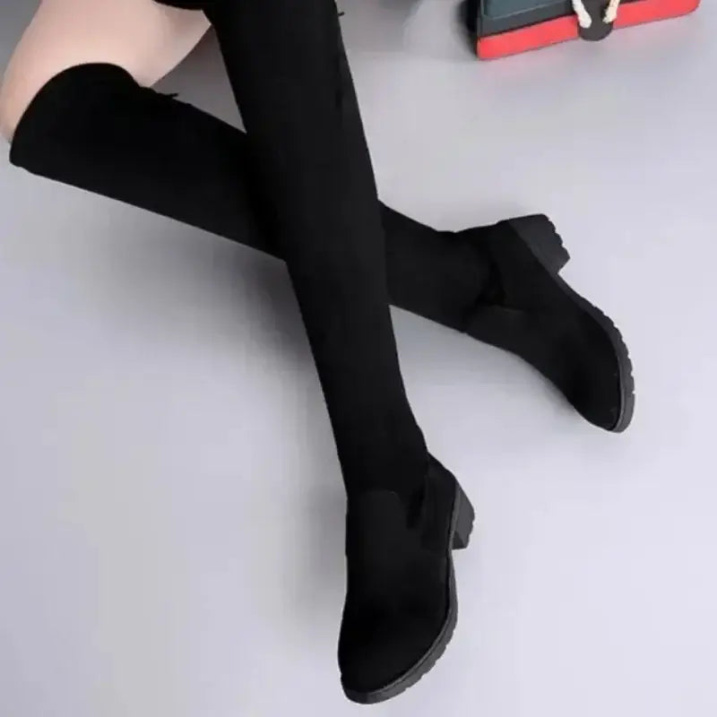 Black High Women’s Boots with Laces and Chunky Heels - Women Boots