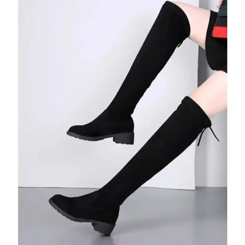Black High Women’s Boots with Laces and Chunky Heels - Women Boots