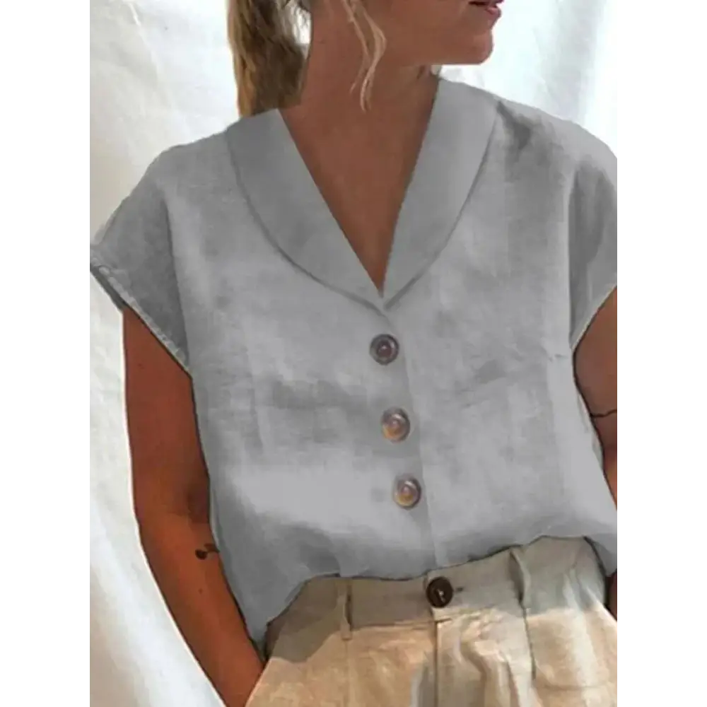 Gasin Women’s Elegant V-Neck Button Blouse Lightweight Chic & Breathable Top - Grey / S - Gasin Women’s Elegant V-Neck
