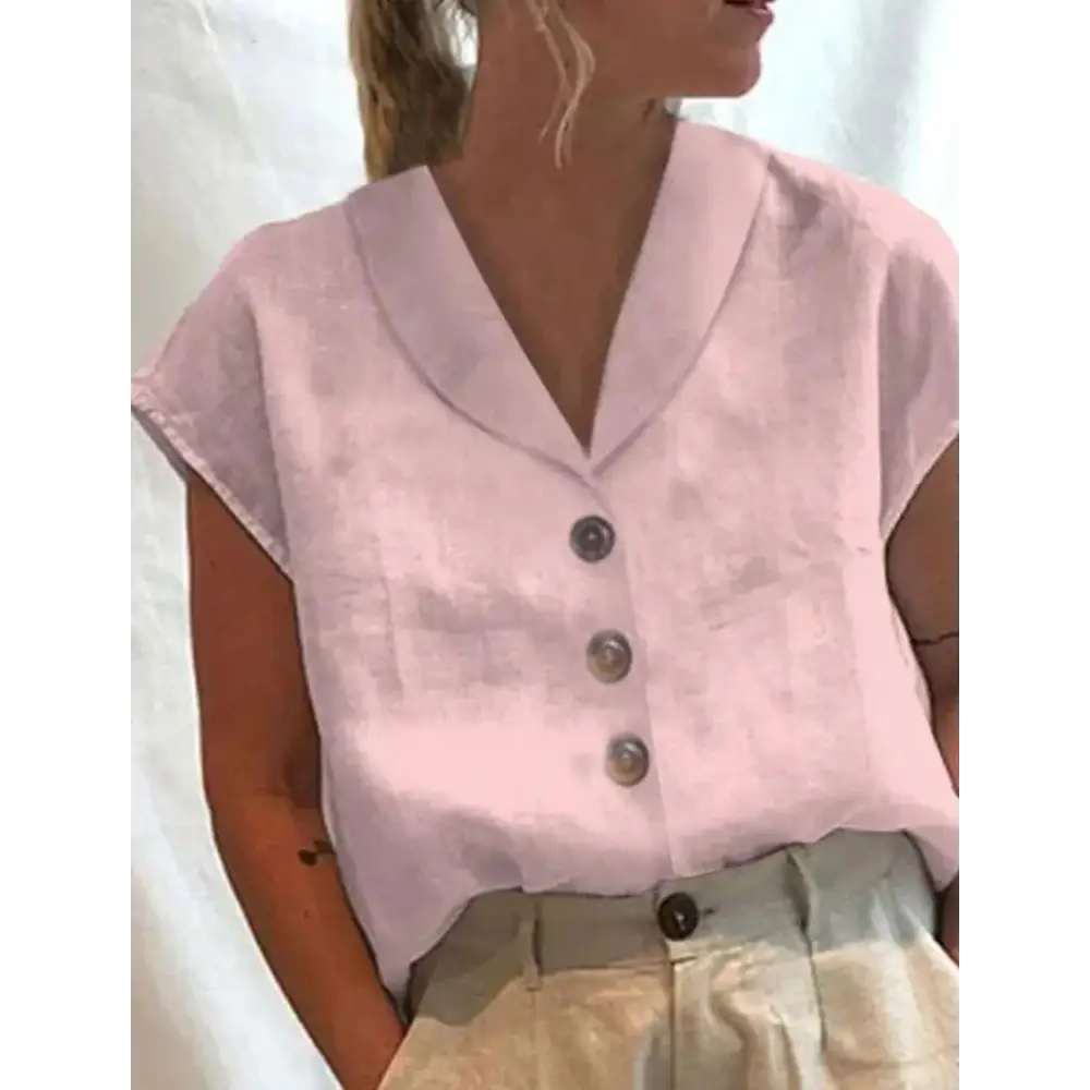 Gasin Women’s Elegant V-Neck Button Blouse Lightweight Chic & Breathable Top - Pink / S - Gasin Women’s Elegant V-Neck
