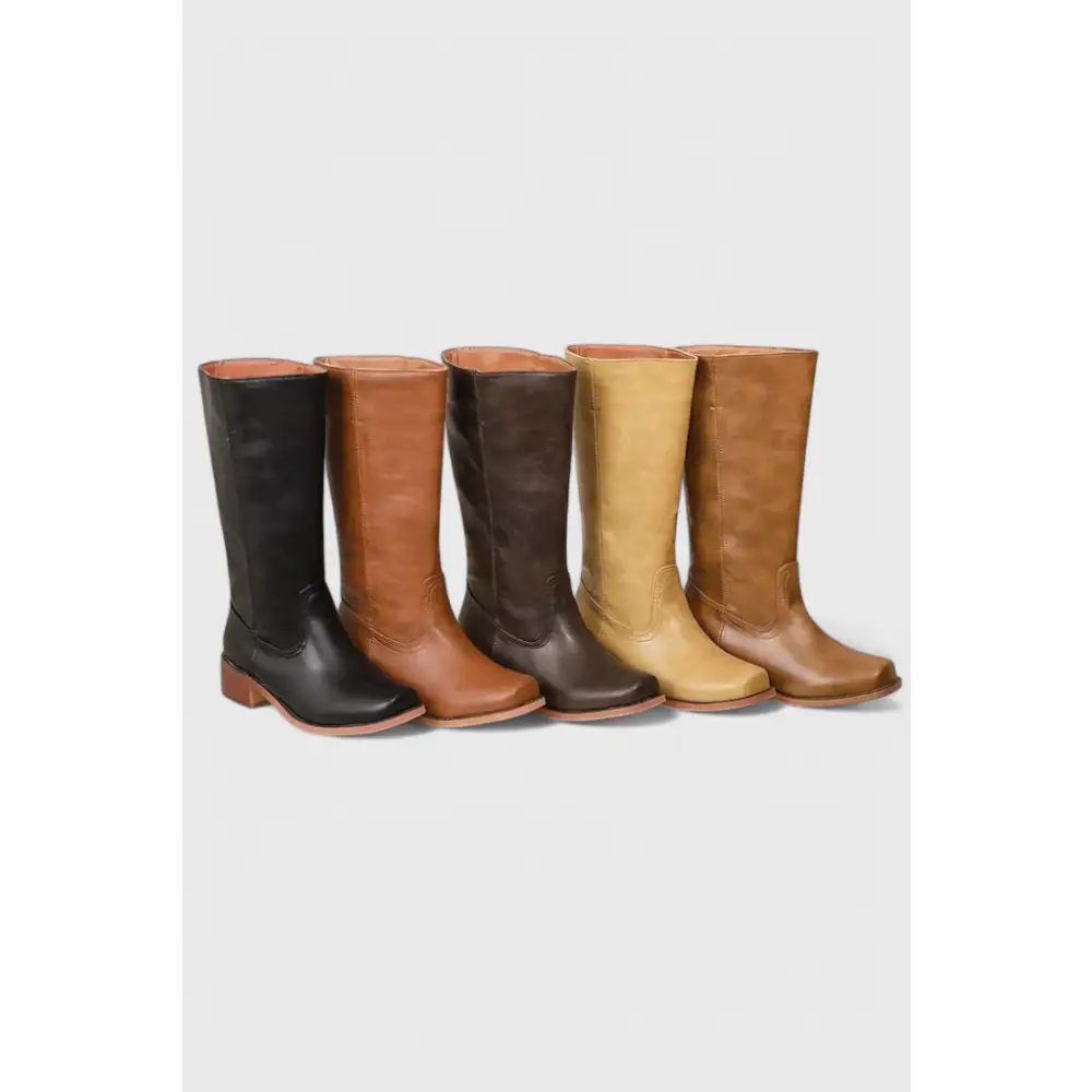 Knee-High Women’s Boots with Chunky Heel and Classic Round Toe - Women Boots