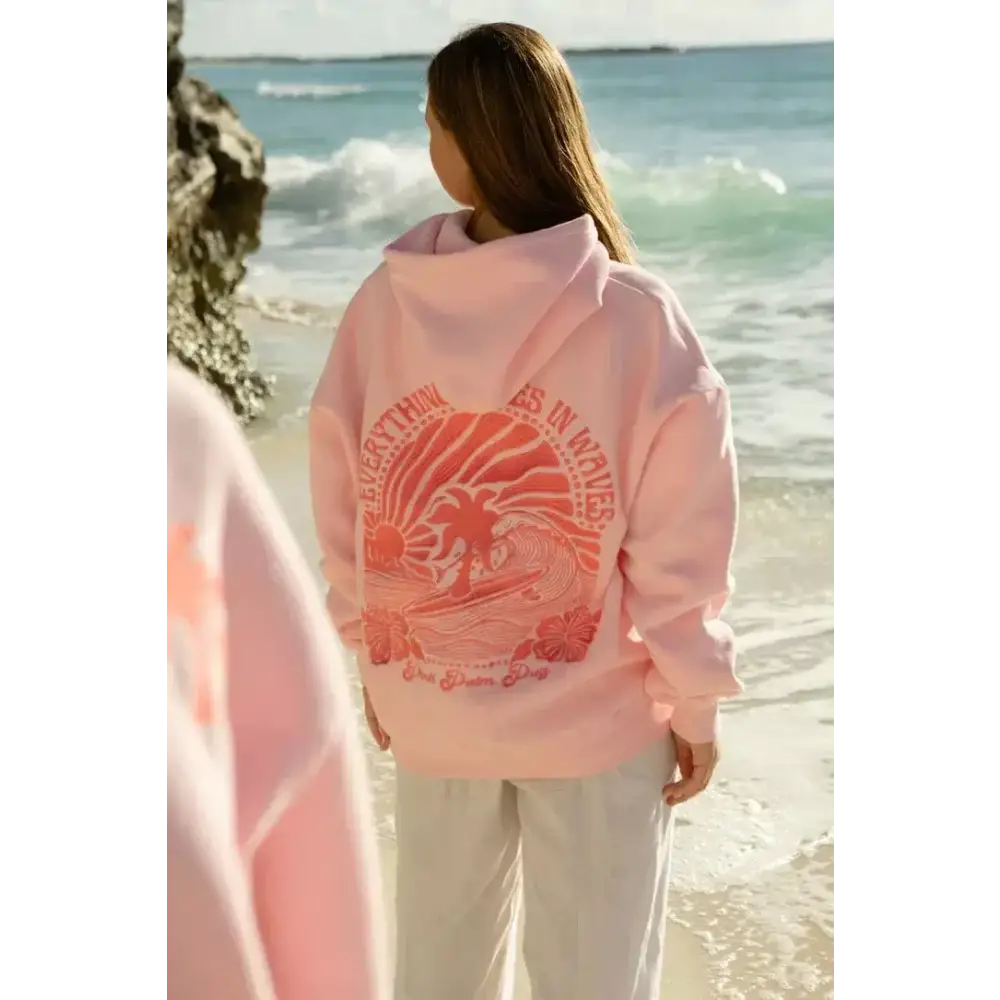 Marino Lightweight Summer Hoodie Ultra-Soft Breathable & Perfect for Warm Weather - Pink Waves / S - Marino Lightweight