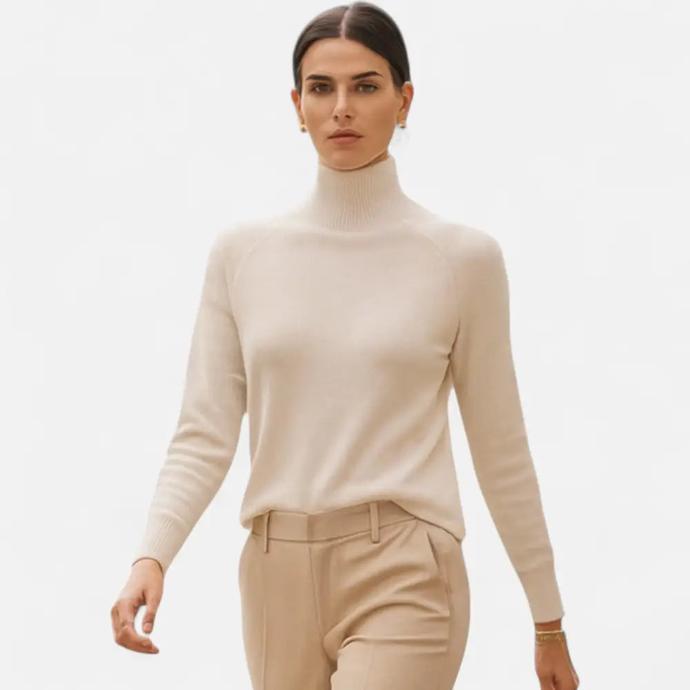 Merino Wool and Cashmere Mock Neck Sweater for Women - Beige / M - Sweater Women