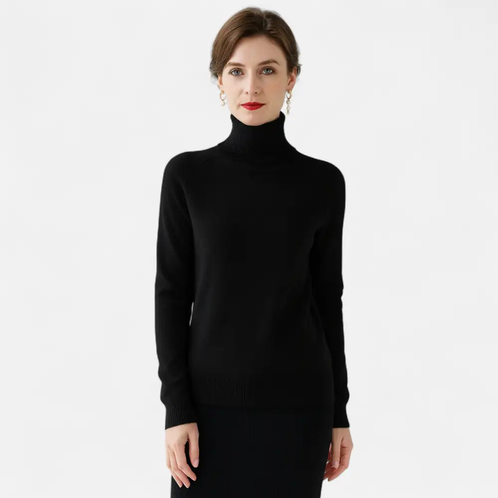 Merino Wool and Cashmere Mock Neck Sweater for Women - Black / M - Sweater Women