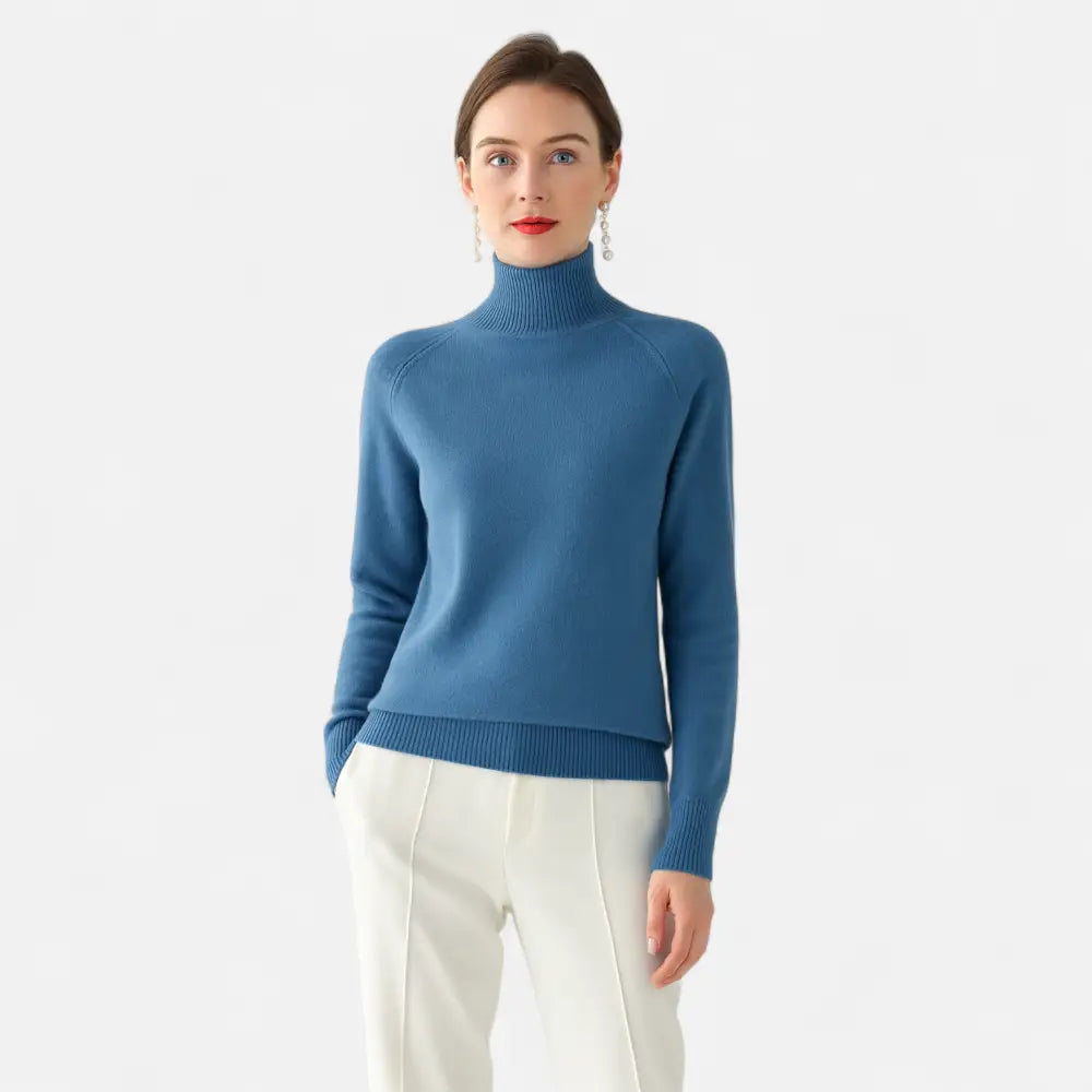Merino Wool and Cashmere Mock Neck Sweater for Women - Blue / M - Sweater Women
