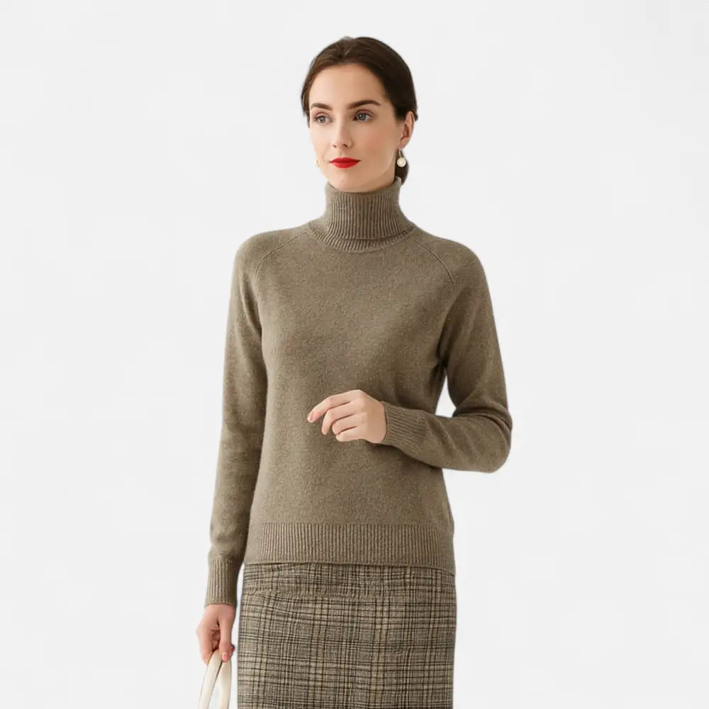 Merino Wool and Cashmere Mock Neck Sweater for Women - Camel / M - Sweater Women