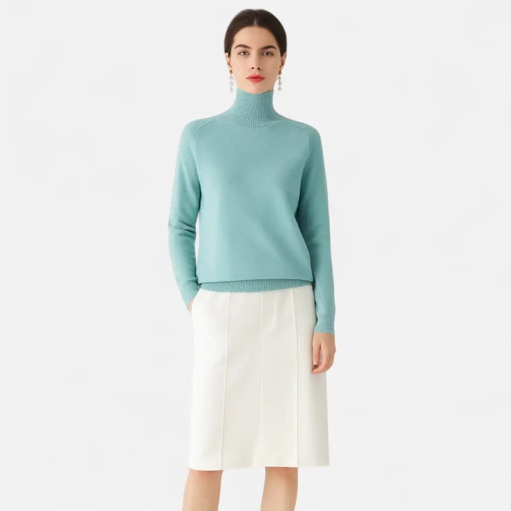 Merino Wool and Cashmere Mock Neck Sweater for Women - Mint Green / M - Sweater Women