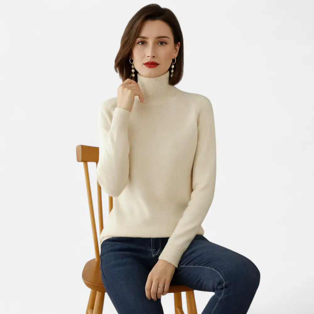 Merino Wool and Cashmere Mock Neck Sweater for Women - White / M - Sweater Women