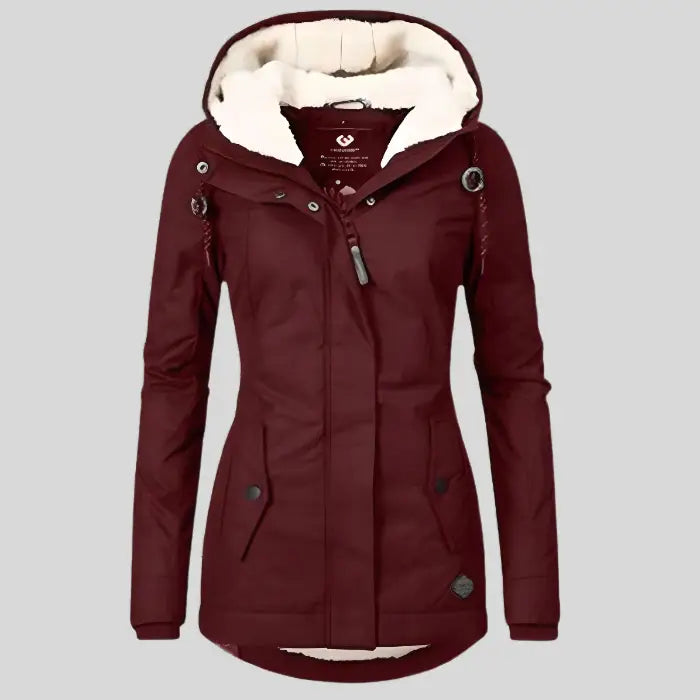 Women’s Waterproof Rain Jacket with Hood and Extended Back Hem - Burgundy / S - Women Rain Jackets