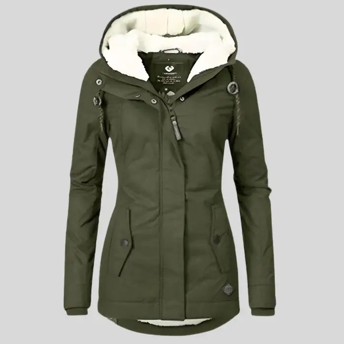 Women’s Waterproof Rain Jacket with Hood and Extended Back Hem - Olive Green / S - Women Rain Jackets