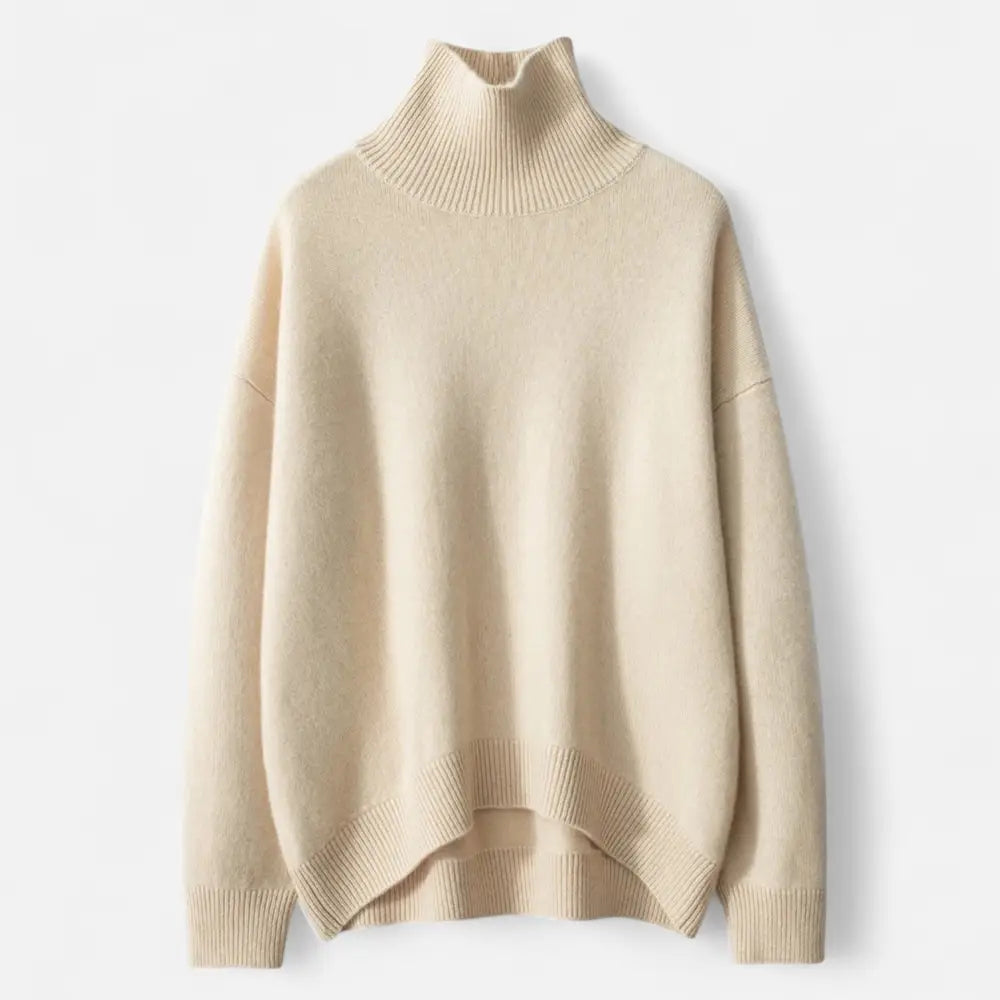 Elegant High Neck Cashmere Sweater for Women - Beige / S - Sweater Women