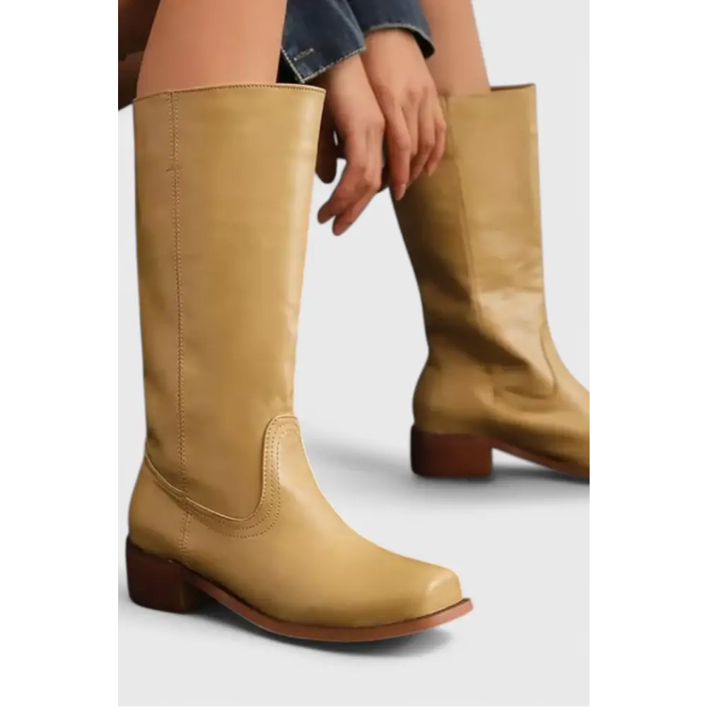 Knee-High Women’s Boots with Chunky Heel and Classic Round Toe - Women Boots