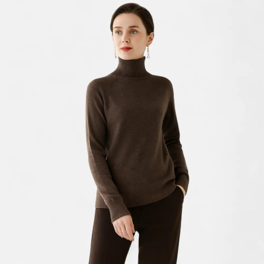 Merino Wool and Cashmere Mock Neck Sweater for Women - Brown / M - Sweater Women