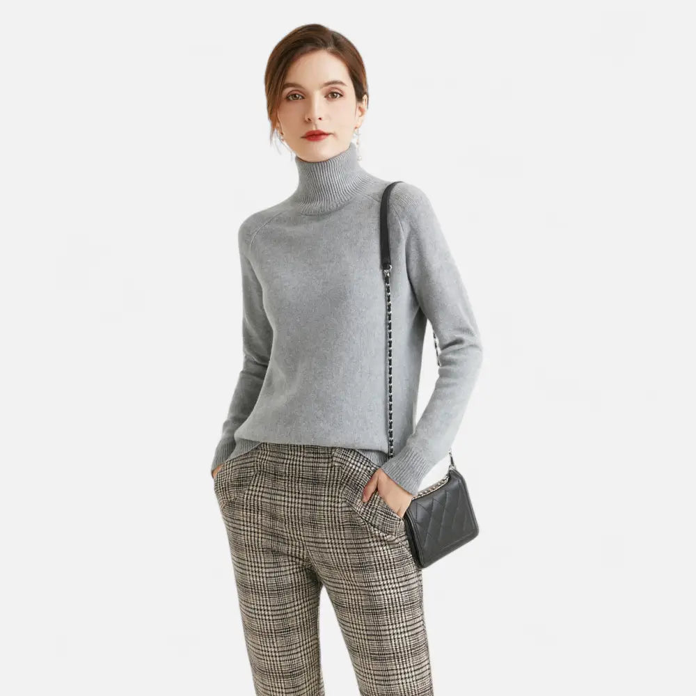 Merino Wool and Cashmere Mock Neck Sweater for Women - Grey / M - Sweater Women