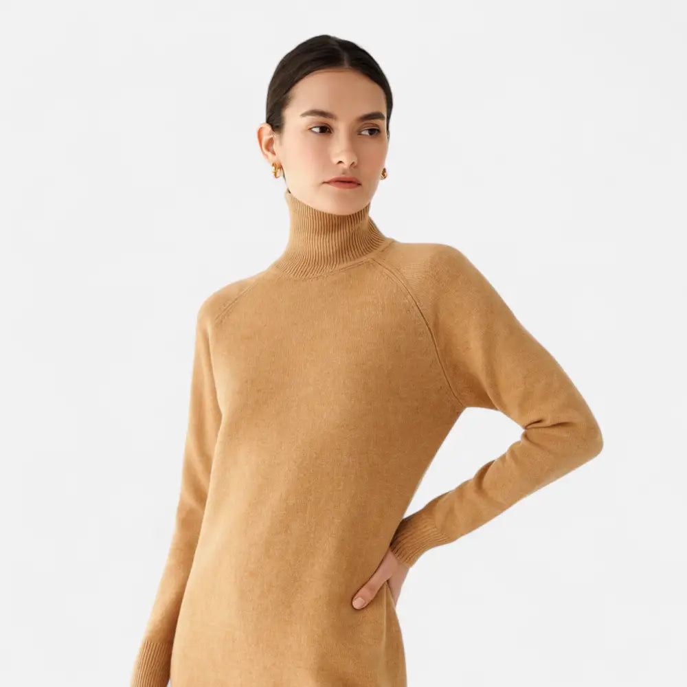 Merino Wool and Cashmere Mock Neck Sweater for Women - Light Brown / M - Sweater Women