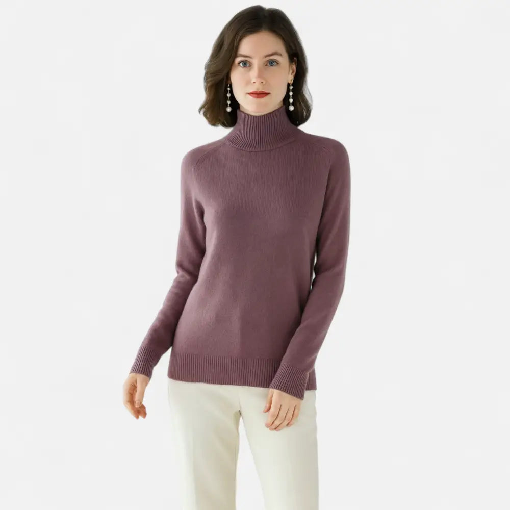 Merino Wool and Cashmere Mock Neck Sweater for Women - Purple / M - Sweater Women