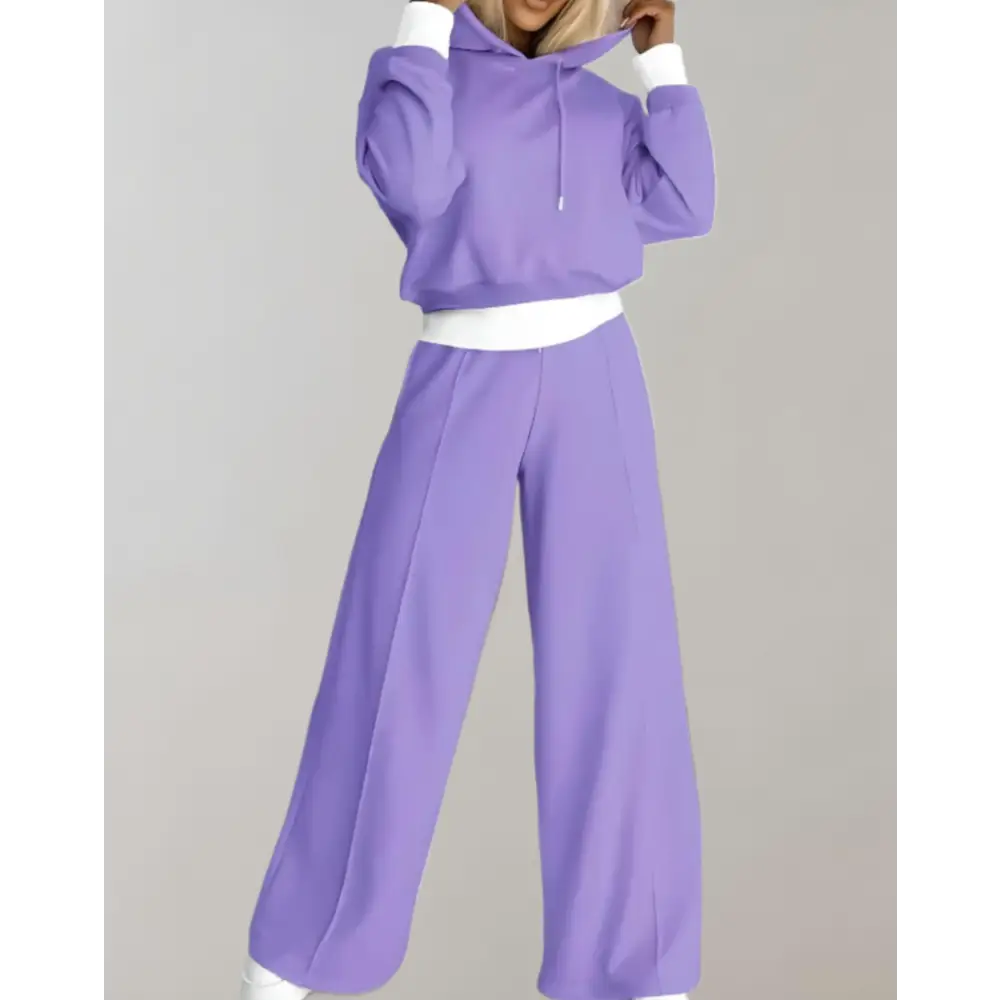 Women’s 2-Piece Hoodie Tracksuit Set with Wide-Leg Trousers - Purple / S - Women Sets