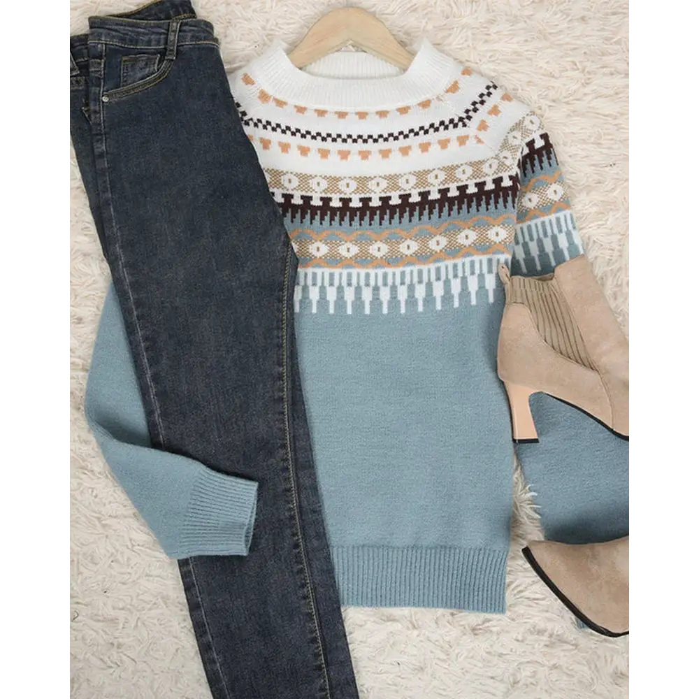 Women’s Acrylic Knit Sweatshirt - Suéter de Punto Calidez Estilo Nórdico y Comodidad Premium para Mujer