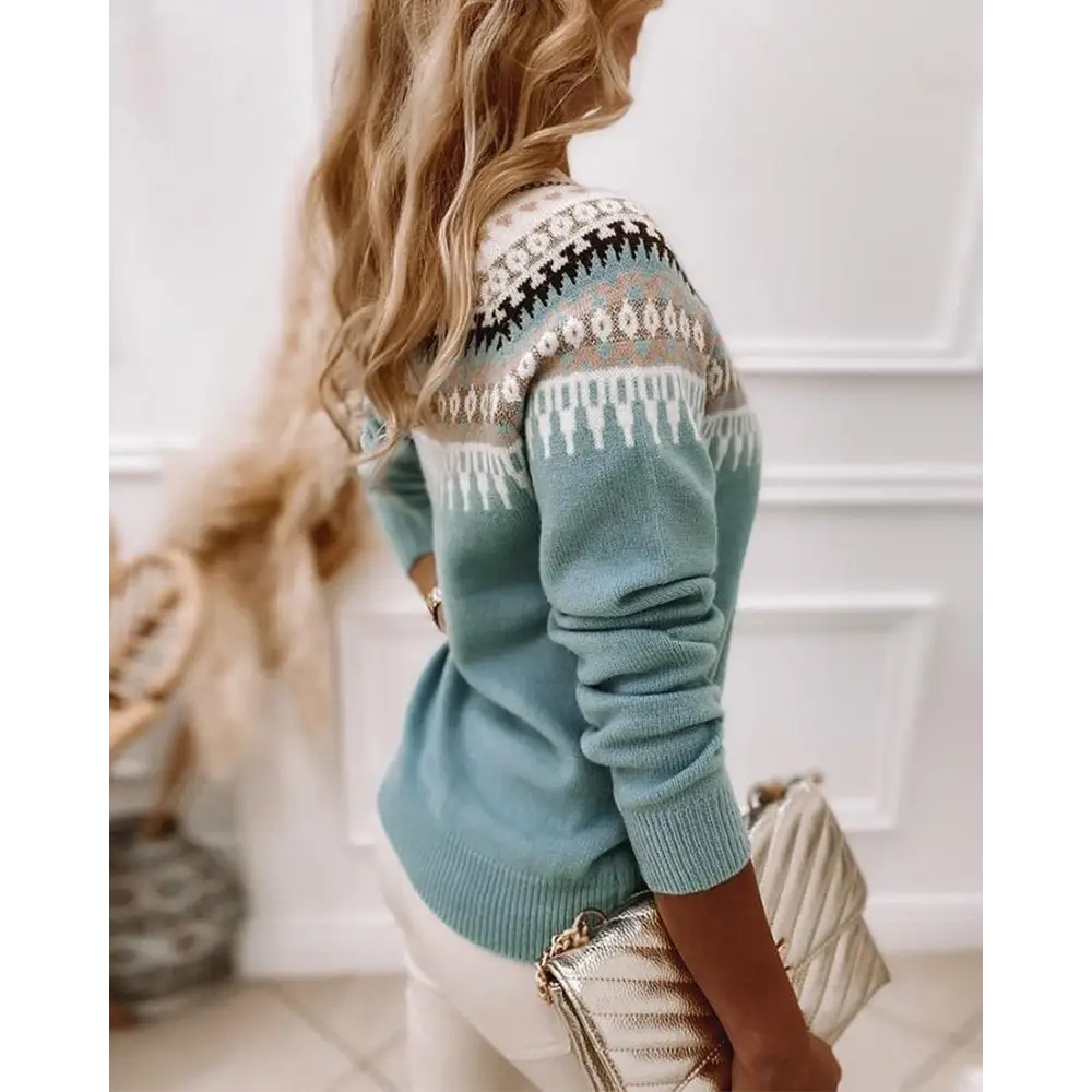 Women’s Acrylic Knit Sweatshirt - Suéter de Punto Calidez Estilo Nórdico y Comodidad Premium para Mujer