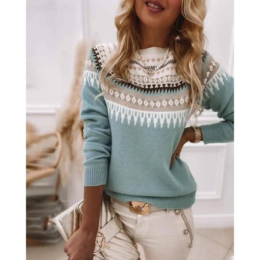 Women’s Acrylic Knit Sweatshirt - Suéter de Punto Calidez Estilo Nórdico y Comodidad Premium para Mujer