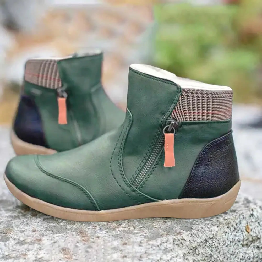 Women’s Ankle Boots with Side Zip and Padded Collar - Green / 35 - Women Boots