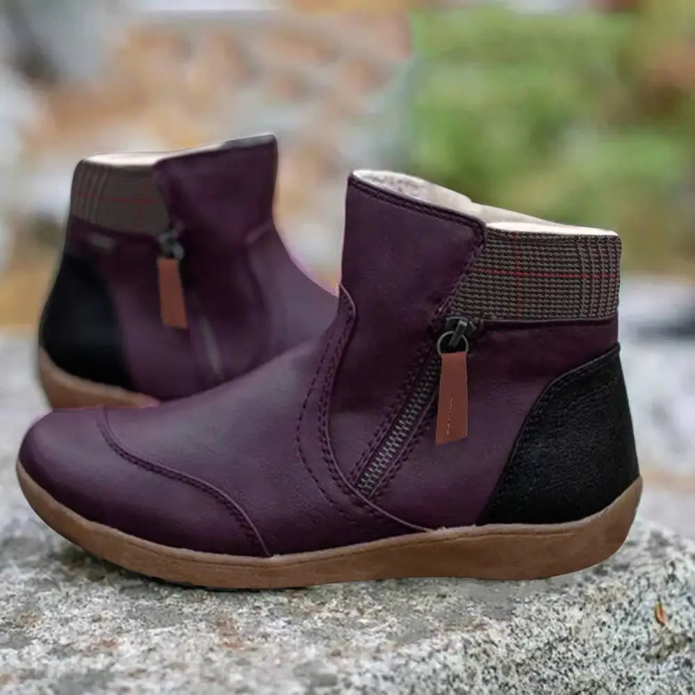 Women’s Ankle Boots with Side Zip and Padded Collar - Purple / 35 - Women Boots