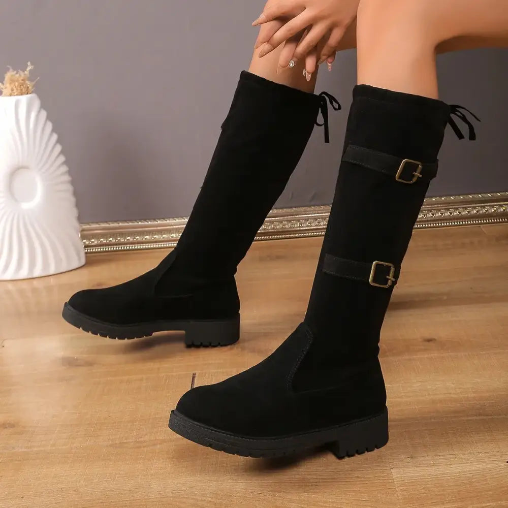 Women’s Black Knee-High Boots with Low Heel and Classic Design - Black / 36 - Women Boots