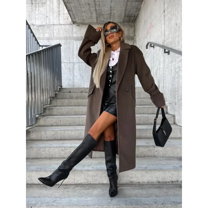 Women’s Long Winter Coat - Brown / S - Abrigo de Invierno para Mujer – Abrigo Largo Elegante y Cálido de Alta Calidad