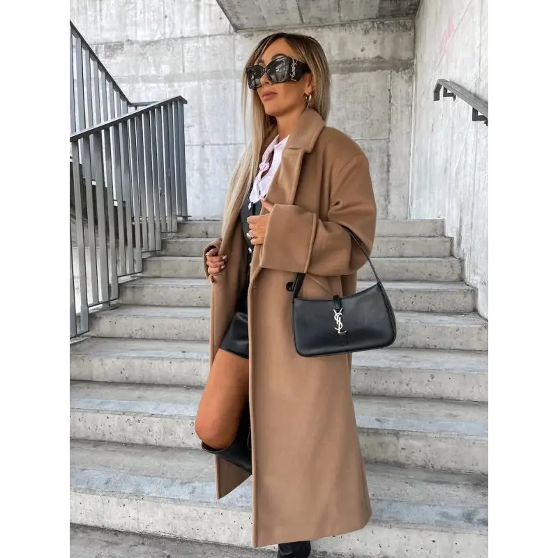 Women’s Long Winter Coat - Caramel / S - Abrigo de Invierno para Mujer – Abrigo Largo Elegante y Cálido de Alta Calidad